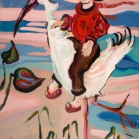 Das gefiederte Reittier / the feathered mount, 2010, acrylic on canvas, 200 x 140 cm