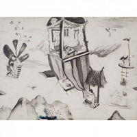 The Flight, 2009, pencil on watercolorpaper, 52 x 72 cm